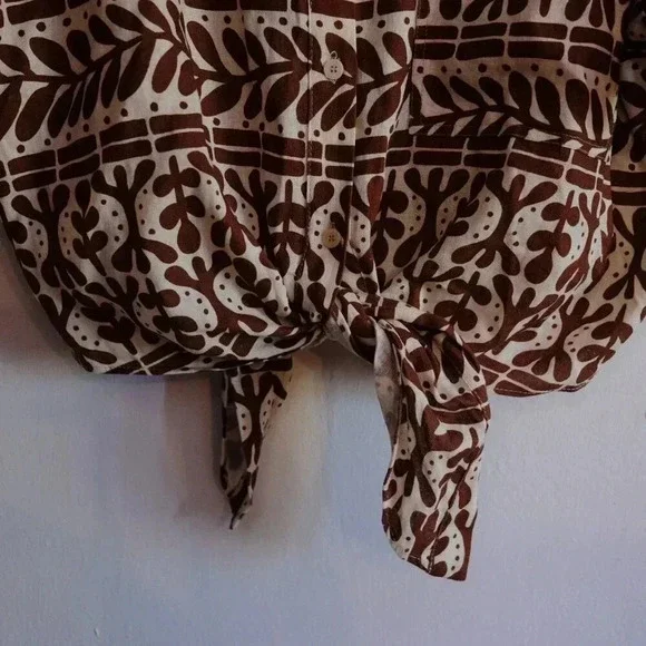 Zara Short Sleeves Button Up Tie Waist Crop Top Sz. XXL - Picture 5 of 6